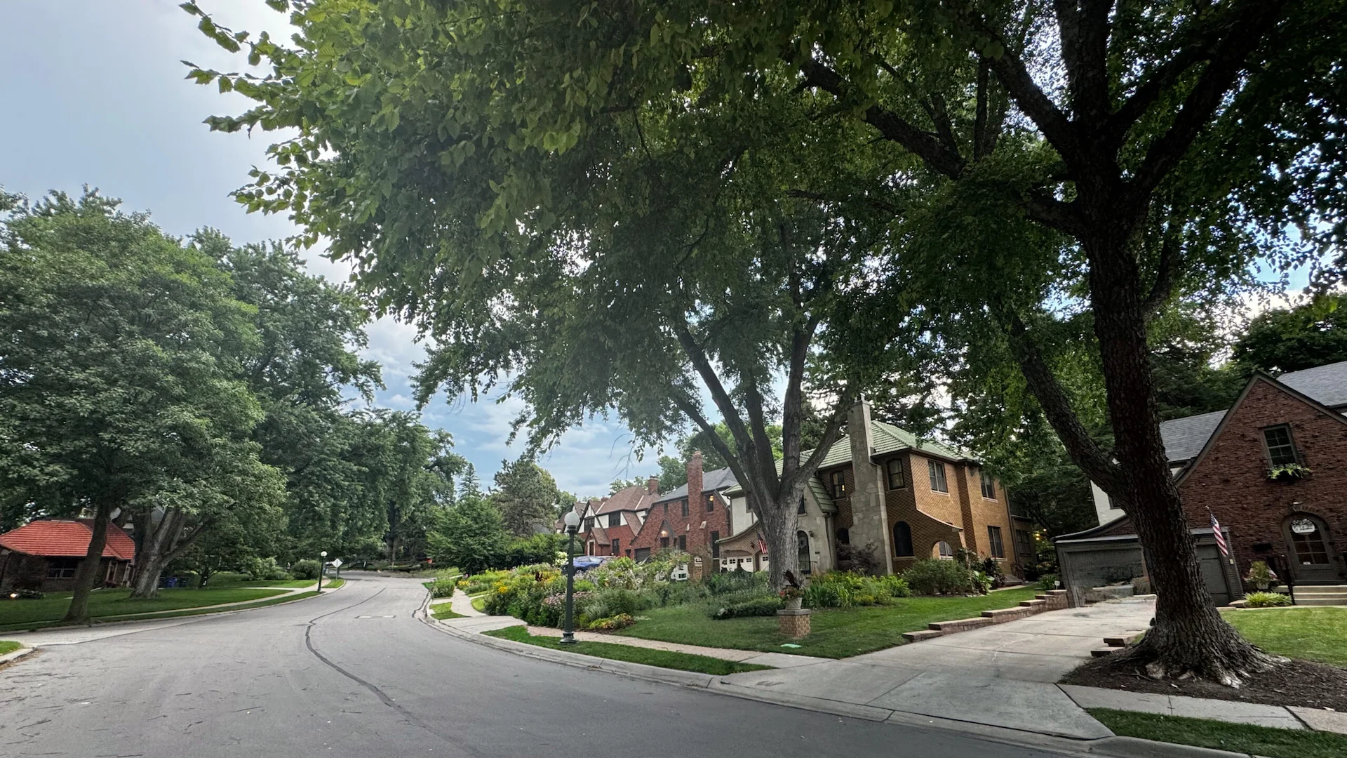 Tree-lined residential street in Dundee, Omaha, Nebraska