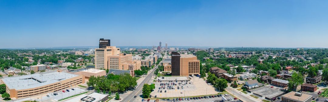 Aerial view of Omaha, Nebraska illustrating the city's housing and urban landscape